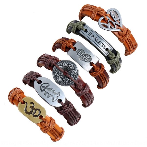 punk hand woven cowhide jewelry braceletdiy six piece combination punk hand woven cowhide bracelet jewelry bracelet braceletdiy six piece co, Golden;silver